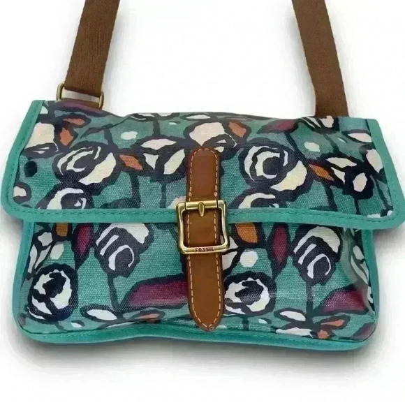 y2k floral rose mini messenger coated purse fossil artsy design buckle snap zip - Picture 7 of 9